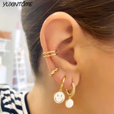 Smile Face Enamel Hoop Earrings 925 Silver Wedding Jewelry