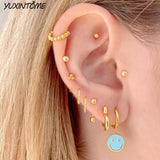 Smile Face Enamel Hoop Earrings 925 Silver Wedding Jewelry