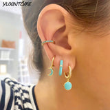 Smile Face Enamel Hoop Earrings 925 Silver Wedding Jewelry