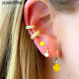 Smile Face Enamel Hoop Earrings 925 Silver Wedding Jewelry
