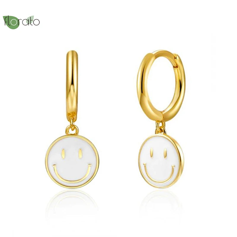 Colorful Enamel Smile Face Hoop Earrings for Women