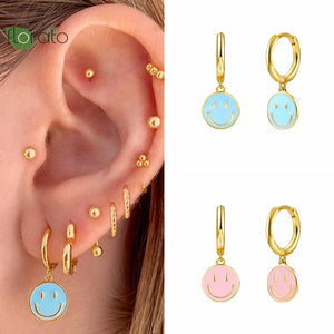 Colorful Enamel Smile Face Hoop Earrings for Women