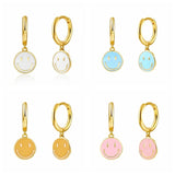 Colorful Enamel Smile Face Hoop Earrings for Women