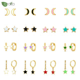 925 Silver Colorful Enamel Star Earrings 10mm Hoops