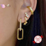 925 Silver Colorful Geometric Hoop Earrings Crystal Square Earrings