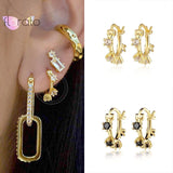 925 Silver Colorful Geometric Hoop Earrings Crystal Square Earrings