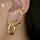 925 Silver Colorful Geometric Hoop Earrings Crystal Square Earrings