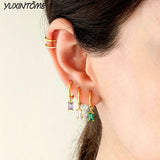 Colorful Square Zircon Hoop Earrings for Women