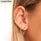 Colorful Square Zircon Hoop Earrings for Women
