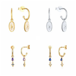 Colorful Zircon Pendant Stud Earrings 925 Silver Vintage Jewelry