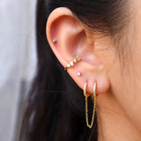 925 Silver Zirconia Double Circle Chain Hoop Earrings
