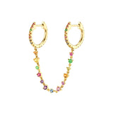 925 Silver Zirconia Double Circle Chain Hoop Earrings