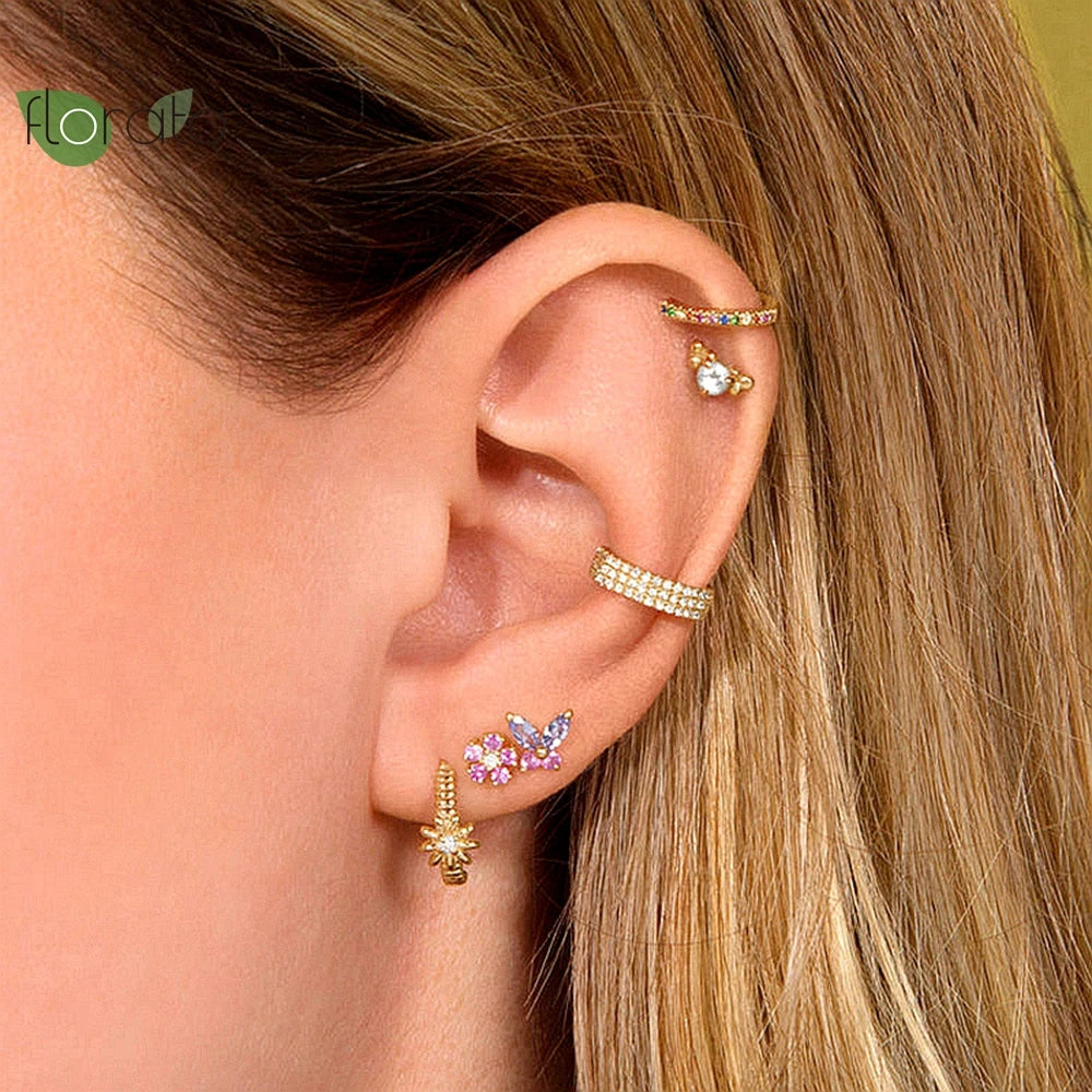 925 Silver Flower Stud Earrings Vintage Jewelry Gift