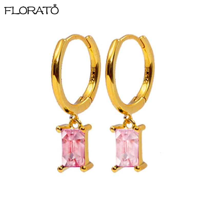 925 Silver Pink Heart Earrings 18K Hoop Ear Jewelry