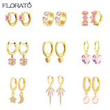 925 Silver Pink Heart Earrings 18K Hoop Ear Jewelry