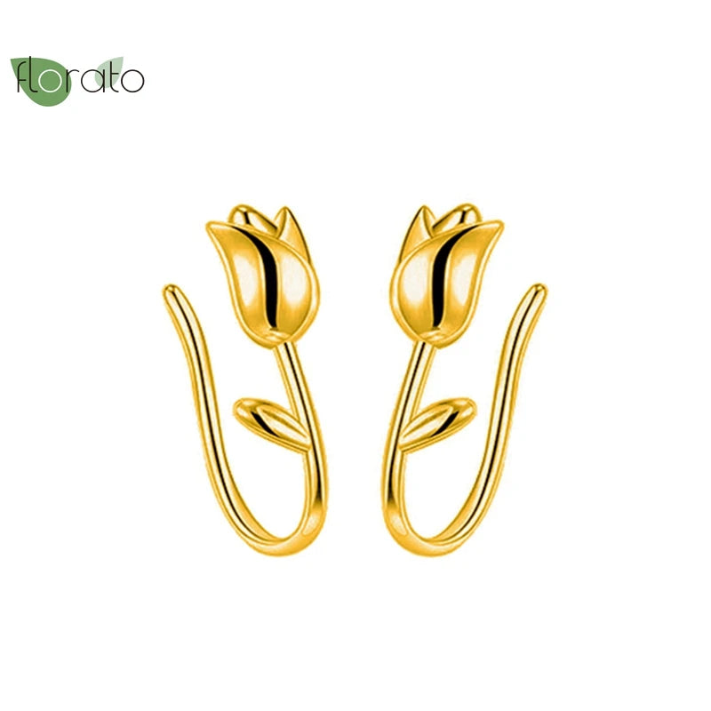 925 Silver Tulip Flower Hoop Earrings Wedding Jewelry