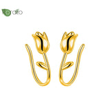 925 Silver Tulip Flower Hoop Earrings Wedding Jewelry