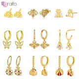 925 Silver Insect Pendant Hoop Earrings for Women Bee/Butterfly Jewelry