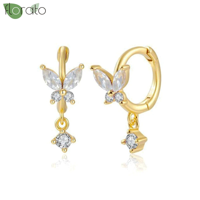 925 Silver Butterfly Zircon Hoop Earrings for Women Jewelry