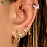 925 Silver Butterfly Zircon Hoop Earrings for Women Jewelry