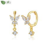 925 Silver Butterfly Zircon Hoop Earrings for Women Jewelry