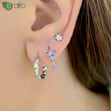 925 Silver Butterfly Zircon Hoop Earrings for Women Jewelry