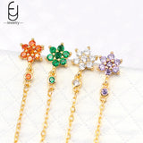 925 Silver Needle Flower Earrings Chain Hoop Wedding Jewelry
