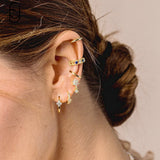 925 Silver Needle Flower Earrings Chain Hoop Wedding Jewelry
