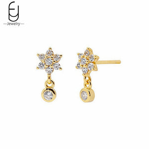 925 Silver Needle Flower Earrings Chain Hoop Wedding Jewelry