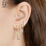 925 Silver Needle Flower Earrings Chain Hoop Wedding Jewelry