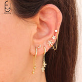 925 Silver Needle Flower Earrings Chain Hoop Wedding Jewelry