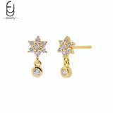 925 Silver Needle Flower Earrings Chain Hoop Wedding Jewelry