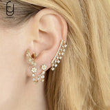 925 Silver Needle Flower Earrings Chain Hoop Wedding Jewelry