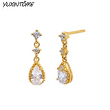 925 Silver CZ Crystal Teardrop Earrings 24K Wedding Jewelry