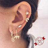 925 Silver Enamel Circle Animals Hoop Earrings Elephant/Rhino/Snake Pendant