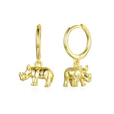 925 Silver Enamel Circle Animals Hoop Earrings Elephant/Rhino/Snake Pendant