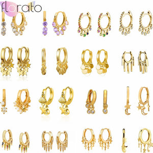 925 Silver Zircon Tassel Star Hoop Earring Wedding Jewelry