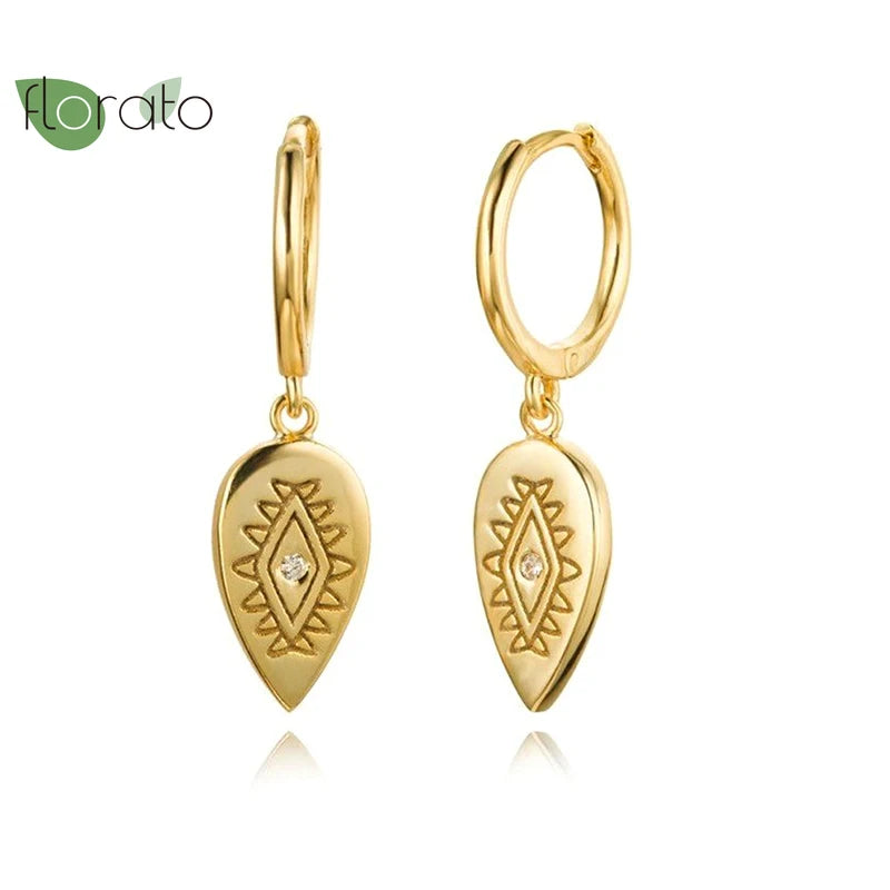 925 Silver Evil Eye Hoop Earrings Vintage Geometric High Jewelry