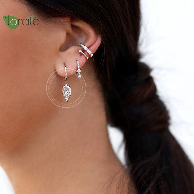 925 Silver Evil Eye Hoop Earrings Vintage Geometric High Jewelry