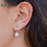 Sterling Silver Evil Eye Hoop Earrings Vintage Round Pendant