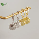 Sterling Silver Evil Eye Hoop Earrings Vintage Round Pendant
