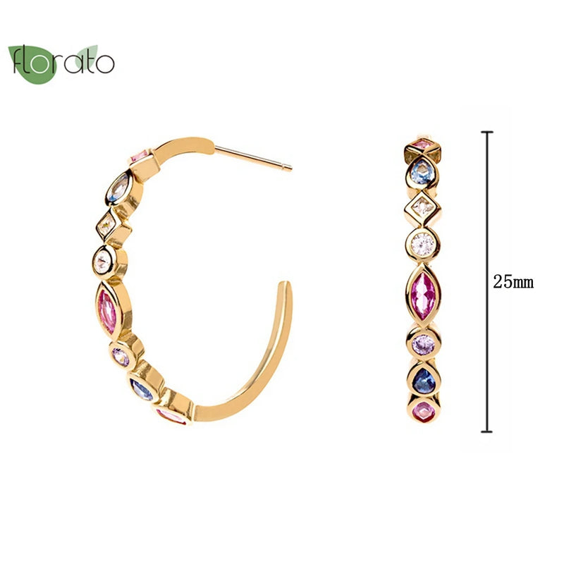 925 Sterling Silver Needle C Shape Large Hoop Earrings for Women