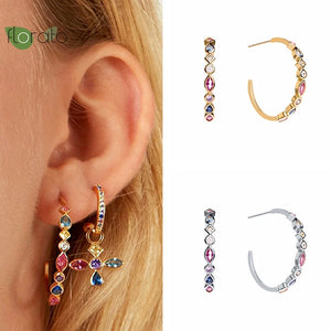 925 Sterling Silver Needle C Shape Large Hoop Earrings for Women