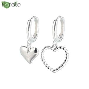 925 Silver Asymmetric Heart Earrings Love Pendant Hoops for Women