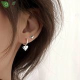 925 Silver Asymmetric Heart Earrings Love Pendant Hoops for Women
