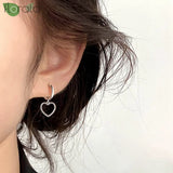 925 Silver Asymmetric Heart Earrings Love Pendant Hoops for Women