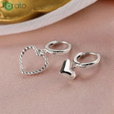 925 Silver Asymmetric Heart Earrings Love Pendant Hoops for Women