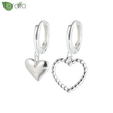 925 Silver Asymmetric Heart Earrings Love Pendant Hoops for Women