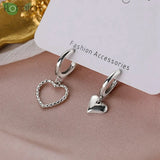 925 Silver Asymmetric Heart Earrings Love Pendant Hoops for Women