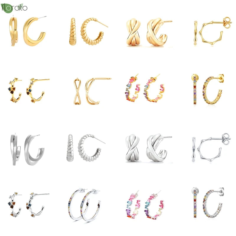 925 Silver C Shape Stud Earrings Vintage Jewelry